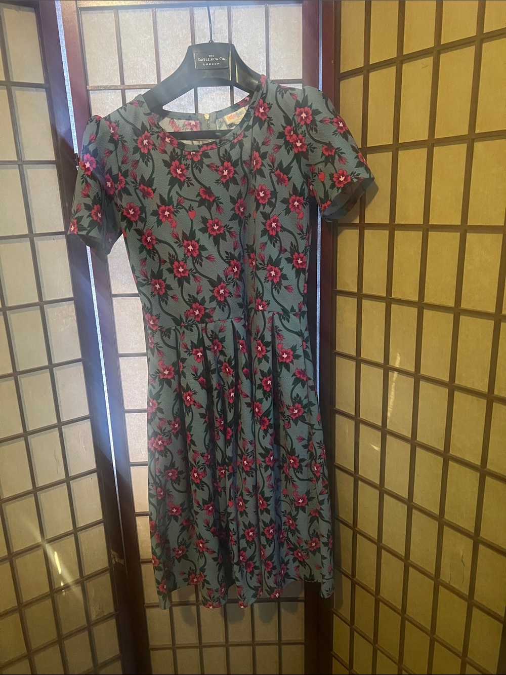 LuLaRoe Teal Dress with Pink Floral Print